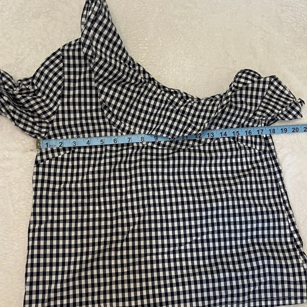 NWT J. Crew Black White Gingham One Shoulder Ruffle‎ Blouse CottageTomato Girl